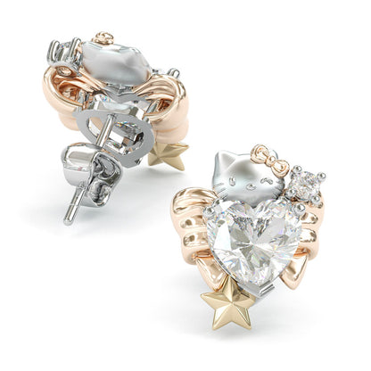Jzora handmade 1ct heart shape hello kitty sterling silver earrings
