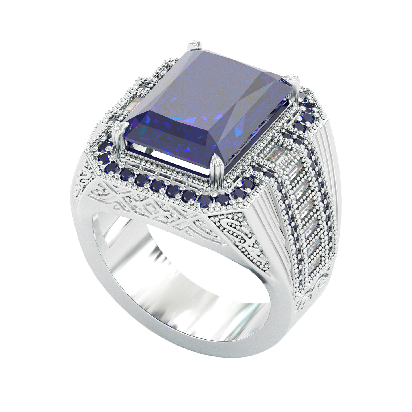 Jzora handmade vintage-style radiant cut blue sapphire men’s ring