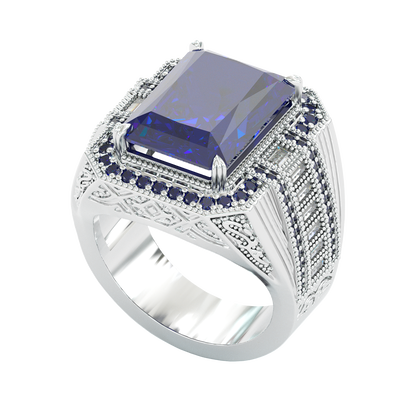Jzora handmade vintage-style radiant cut blue sapphire men’s ring
