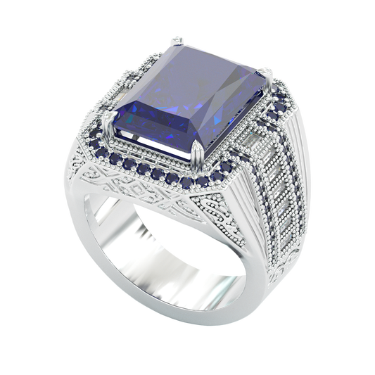Jzora handmade vintage-style radiant cut blue sapphire men’s ring