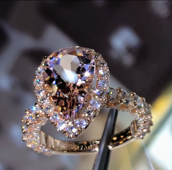 Jzora handmade vintage pear shaped halo diamond sterling silver engagement ring