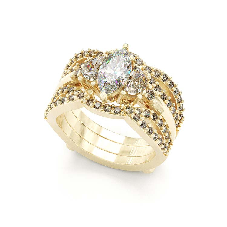 Jzora handmade 1 ct marquise cut 2 pieces vintage sterling silver bridal ring set