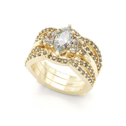 Jzora handmade 1 ct marquise cut 2 pieces vintage sterling silver bridal ring set