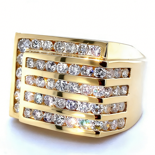 Jzora Handmade Multiple Tiers Channel Set Round CZ Angled Men's Band Ring