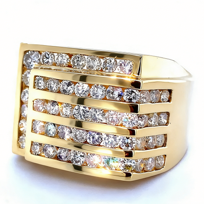 Jzora Handmade Multiple Tiers Channel Set Round CZ Angled Men's Band Ring