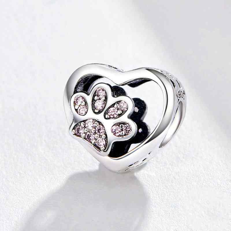 Jzora Cute Heart Cat Paw Fashion Sterling Silver Charm