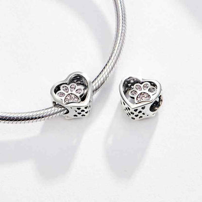 Jzora Cute Heart Cat Paw Fashion Sterling Silver Charm