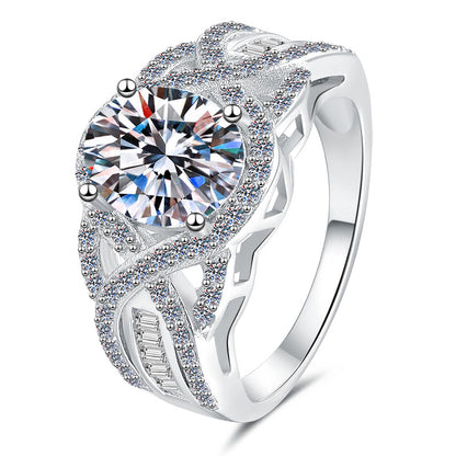 Jzora handmade 2ct oval cut infinity halo moissanite sterling silver engagement ring