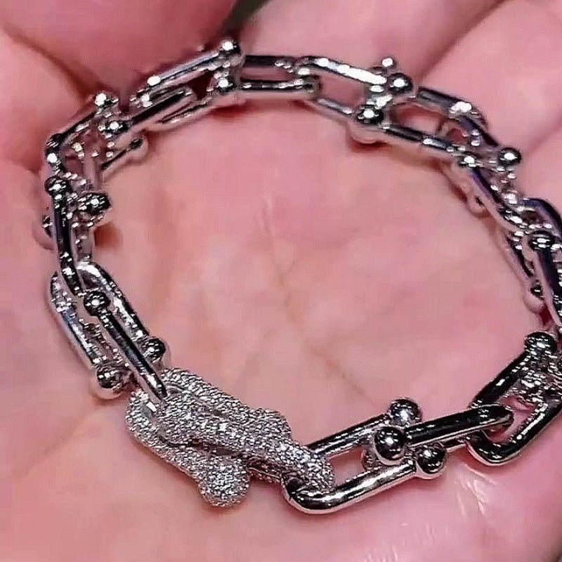 Jzora handmade full pave zircon horseshoe clasp bracelet