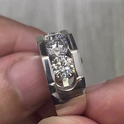 Jzora Handmade Classic Modern Triple Round Moissanite Men's Ring