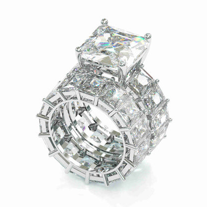 Jzora handmade princess cut created diamond sterling silver wedding ring bridal set
