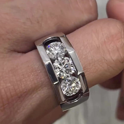 Jzora Handmade Classic Modern Triple Round Moissanite Men's Ring