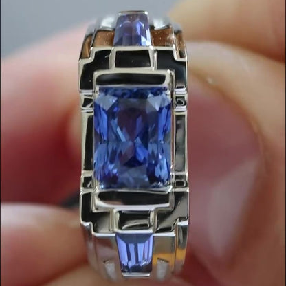 Jzora Handmade Sapphire CZ Radiant-Cut Unique stylish Men’s Ring