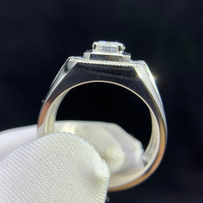 Jzora handmade round brilliant cut halo channel-set blue sapphires men's ring