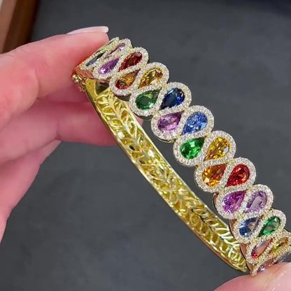 Jzora handmade bold rainbow teardrop gemstone bracelet