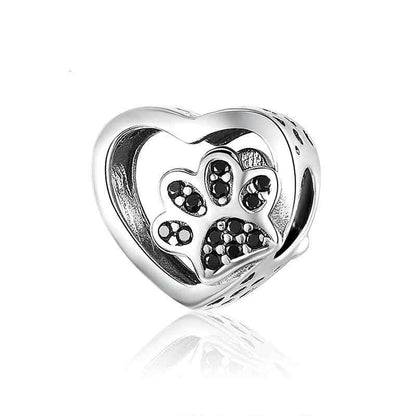 Jzora Cute Heart Cat Paw Fashion Sterling Silver Charm