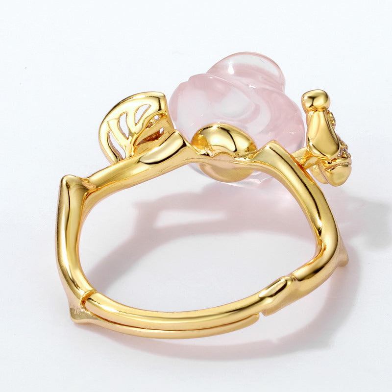 Jzora handmade pink crystal rose sterling silver adjustable ring