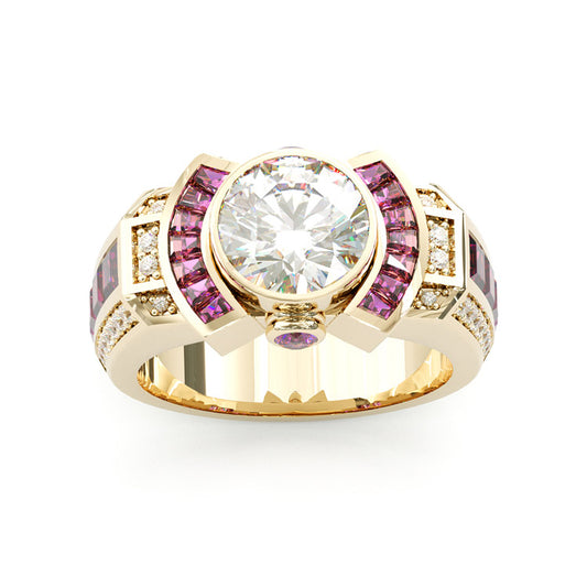 Jzora handmade classic yet bold round cut ruby halo men's ring