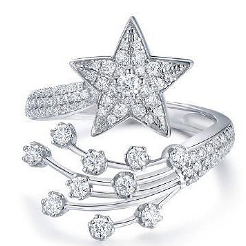 Jzora handmade sparkling starry meteor shower wish sterling silver moissanite ring