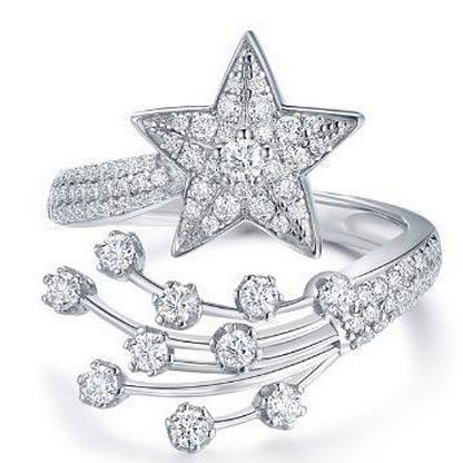 Jzora handmade sparkling starry meteor shower wish sterling silver moissanite ring