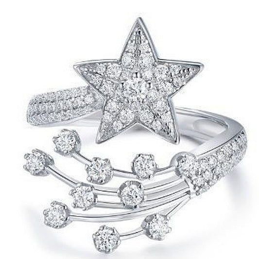 Jzora handmade sparkling starry meteor shower wish sterling silver moissanite ring