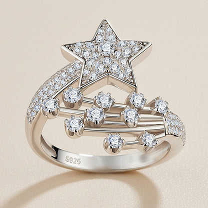 Jzora handmade sparkling starry meteor shower wish sterling silver moissanite ring