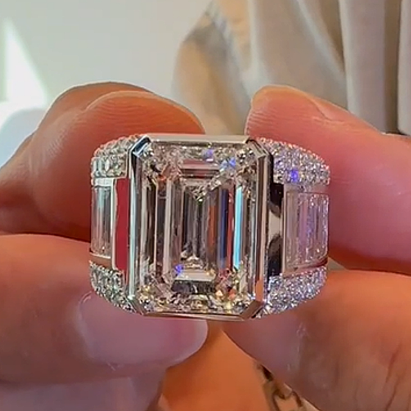 Jzora handmade luxury & bold emerald cut masterpiece men's bling ring