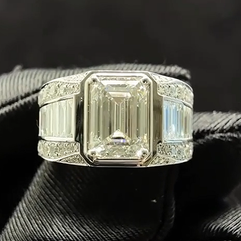 Jzora handmade luxury & bold emerald cut masterpiece men's bling ring