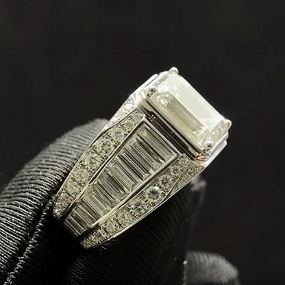 Jzora handmade luxury & bold emerald cut masterpiece men's bling ring
