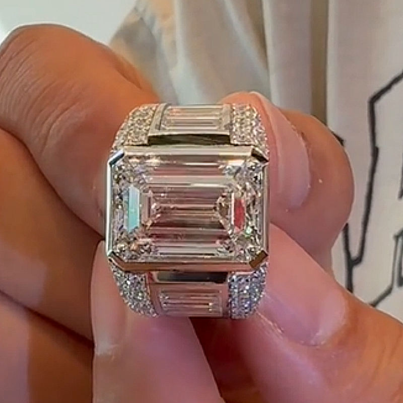 Jzora handmade luxury & bold emerald cut masterpiece men's bling ring