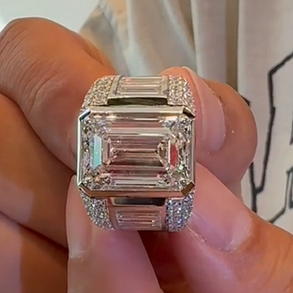 Jzora handmade luxury & bold emerald cut masterpiece men's bling ring