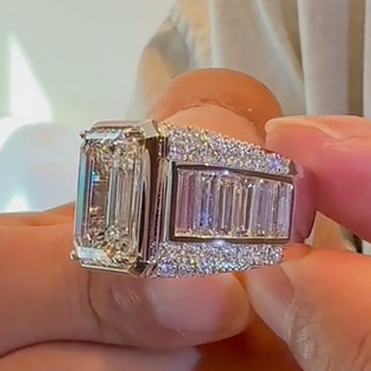 Jzora handmade luxury & bold emerald cut masterpiece men's bling ring