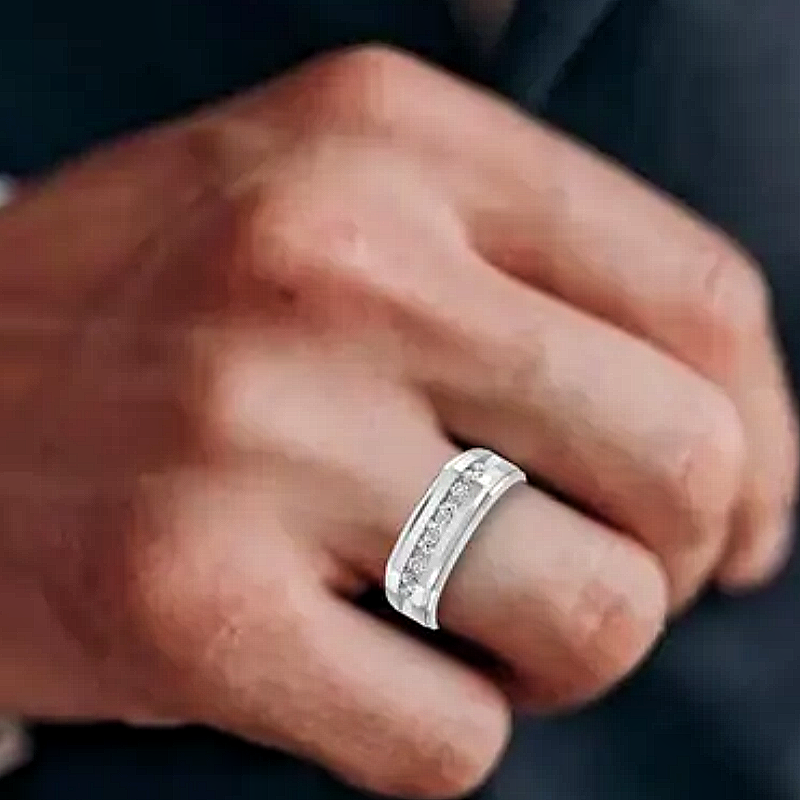 Jzora handmade 0.5ct sleek line minimalist channel-set moissanite men’s sterling silver ring