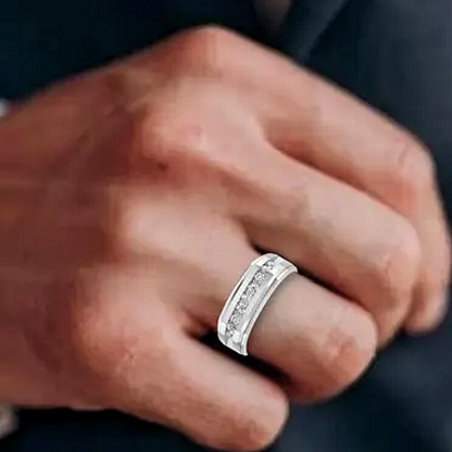 Jzora handmade 0.5ct sleek line minimalist channel-set moissanite men’s sterling silver ring