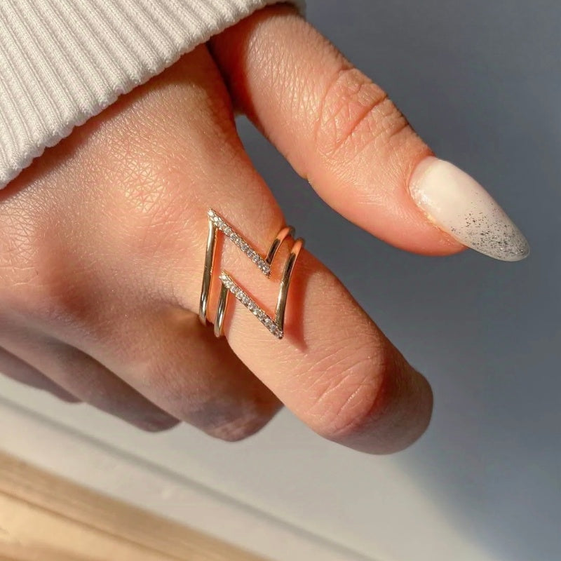 Jzora handmade zigzag geometric gold open ring