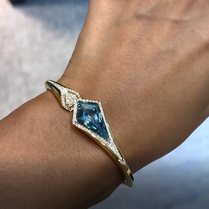 Jzora Handmade Asymmetric Shield-Cut Aqua Blue Open Cuff Bracelet