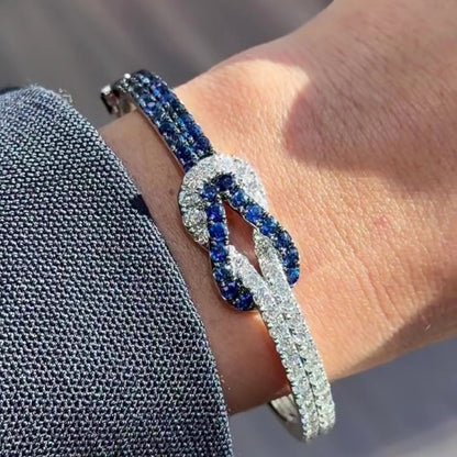 Jzora Handmade Timeless Two-Tone Sapphire & CZ Love Knot Bracelet