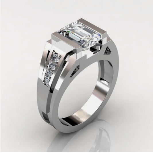 Jzora handmade modern 3ct white emerald cut men's ring