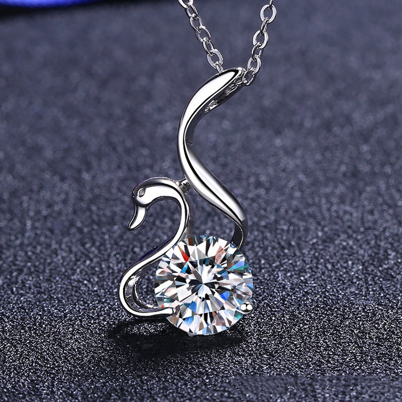 Jzora handmade 2ct round cut swan moissanite sterling silver necklace