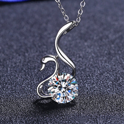 Jzora handmade 2ct round cut swan moissanite sterling silver necklace