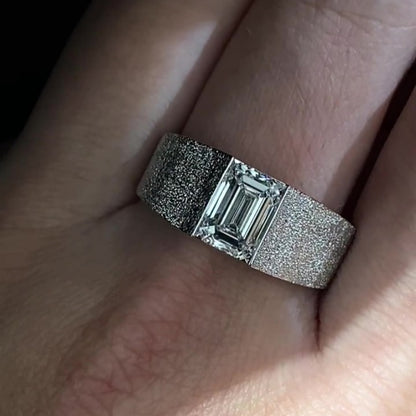 Jzora handmade 2ct radiant cut chic luxury frosted texture wide band men's ring
