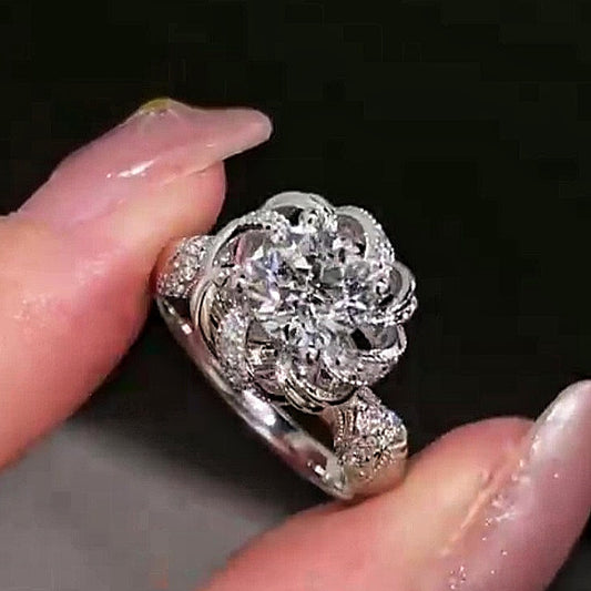 Jzora handmade eternal blossom vintage rose halo moissanite sterling silver ring