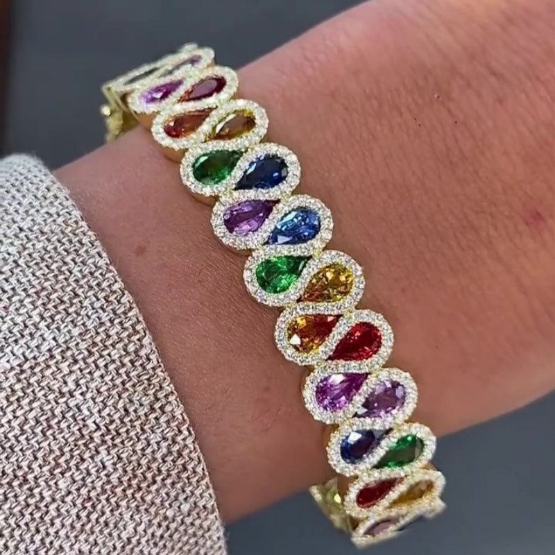 Jzora handmade bold rainbow teardrop gemstone bracelet
