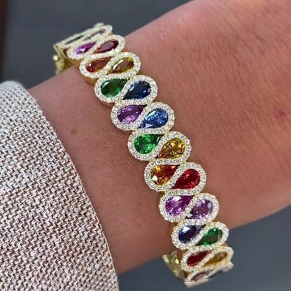 Jzora handmade bold rainbow teardrop gemstone bracelet