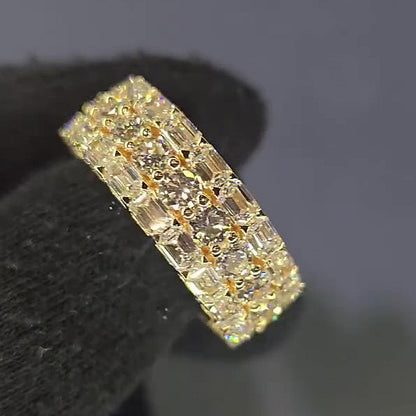 Jzora Handmade Fully Iced Round & Emerald Cut Men’s Band Ring