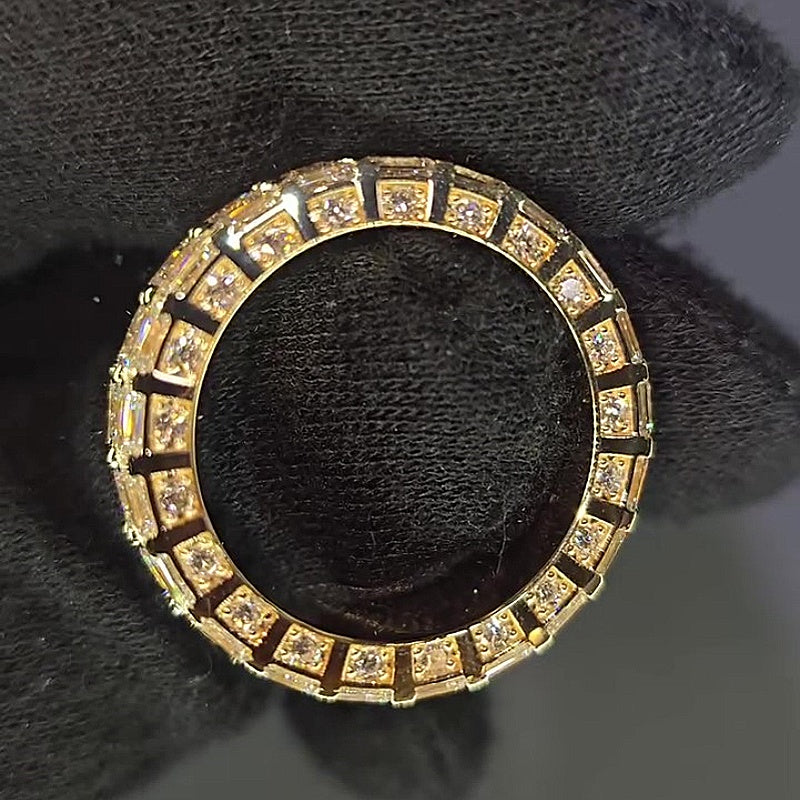 Jzora Handmade Fully Iced Round & Emerald Cut Men’s Band Ring
