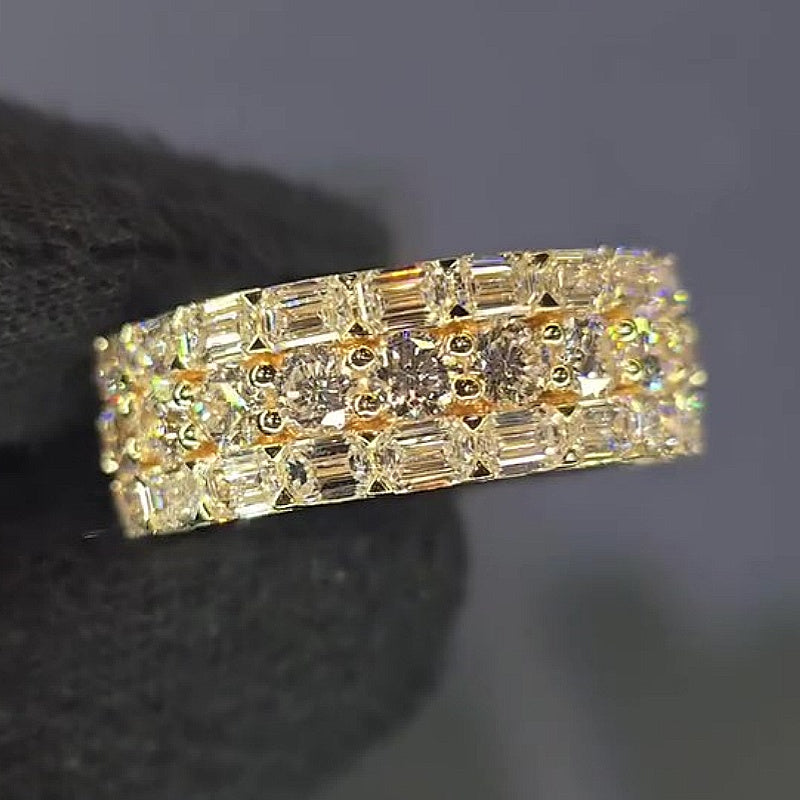 Jzora Handmade Fully Iced Round & Emerald Cut Men’s Band Ring