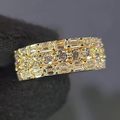 Jzora Handmade Fully Iced Round & Emerald Cut Men’s Band Ring