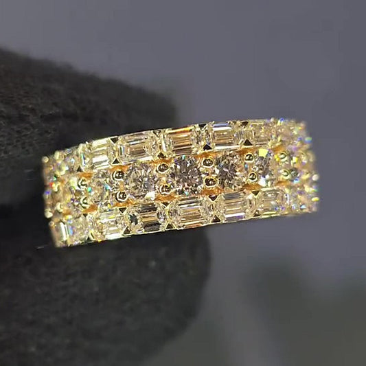 Jzora Handmade Fully Iced Round & Emerald Cut Men’s Band Ring