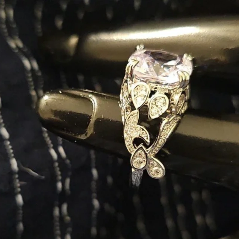 Jzora handmade imperial radiance cushion cut leaf-inspired sterling silver cocktail ring